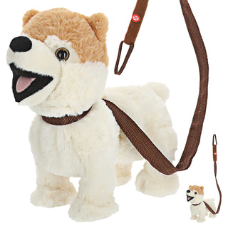 Laufender Bello mit Leine und Sound 30x28x12cm Polyester batteriebetrieben Stofftier Hund Kuscheltier