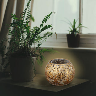 Mandala Windlicht Kugelform 3er Set 9x7cm mit Glaseinsatz Gartendeko Wohndeko Kerzenhalter Teelichtgefäß