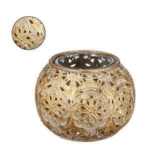 Mandala Windlicht Kugelform 3er Set 9x7cm mit Glaseinsatz Gartendeko Wohndeko Kerzenhalter Teelichtgefäß