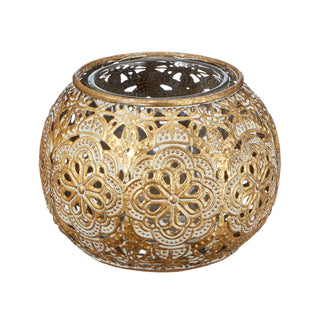 Mandala Windlicht Kugelform 3er Set 9x7cm mit Glaseinsatz Gartendeko Wohndeko Kerzenhalter Teelichtgefäß