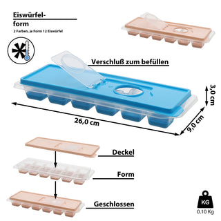 Eiswürfelform mit Deckel 6er Set türkis pink 26x3x+9cm  Eiswürfelbox Eiswürfelbehälter