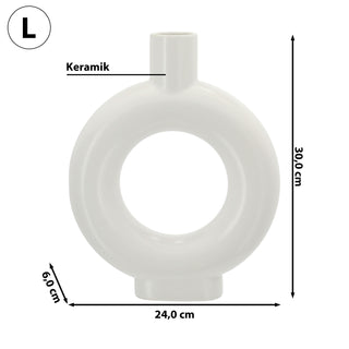 Vase Ringform 24x30x6cm weiß Keramik Donutform Blumen Gräser Pflanzen Dekovase Blumenvase