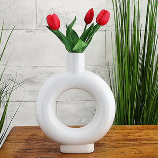 Vase Ringform 24x30x6cm weiß Keramik Donutform Blumen Gräser Pflanzen Dekovase Blumenvase