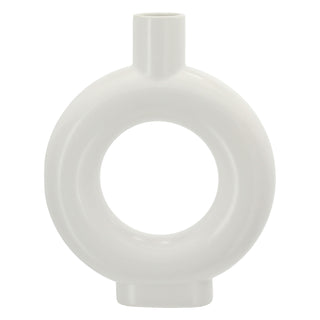 Vase Ringform 24x30x6cm weiß Keramik Donutform Blumen Gräser Pflanzen Dekovase Blumenvase