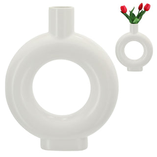 Vase Ringform 24x30x6cm weiß Keramik Donutform Blumen Gräser Pflanzen Dekovase Blumenvase