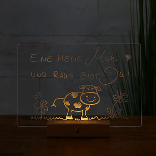 LED Message Board Beleuchtung warmweiß 30x20 cm Acryl Buche Holzsockel USB Kabel Stift An-/Ausschalter Memoboard