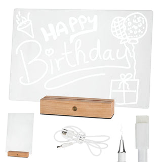 LED Message Board Beleuchtung warmweiß 30x20 cm Acryl Buche Holzsockel USB Kabel Stift An-/Ausschalter Memoboard