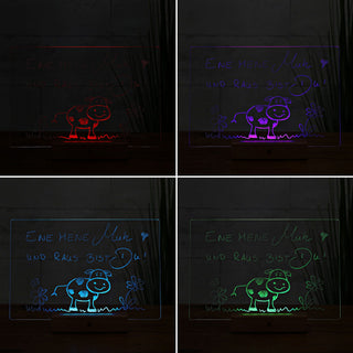 LED Message Board Beleuchtung bunt 30x20 cm Acryl Buche Holzsockel USB Kabel Stift An-/Ausschalter Farbwahl Memoboard