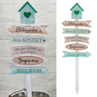 Gartenschild Wegweiser Schild Holzschild 76cm Gartendeko grün rosa verschiedene Schriften Vogelhaus