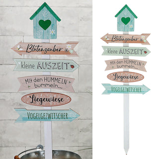 Gartenschild Wegweiser Schild Holzschild 76cm Gartendeko grün rosa verschiedene Schriften Vogelhaus
