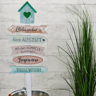 Gartenschild Wegweiser Schild Holzschild 76cm Gartendeko grün rosa verschiedene Schriften Vogelhaus