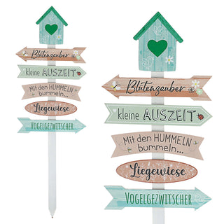 Gartenschild Wegweiser Schild Holzschild 76cm Gartendeko grün rosa verschiedene Schriften Vogelhaus