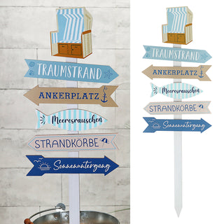 Strandschild Wegweiser Strand Schild Holzschild 76cm Gartendeko naturfarben blau verschiedene Schriften