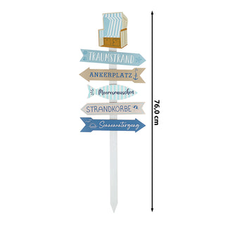 Strandschild Wegweiser Strand Schild Holzschild 76cm Gartendeko naturfarben blau verschiedene Schriften
