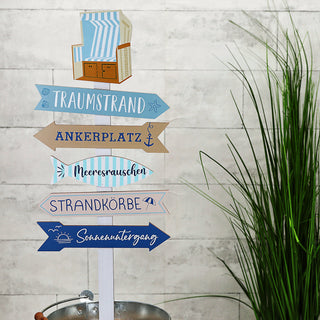 Strandschild Wegweiser Strand Schild Holzschild 76cm Gartendeko naturfarben blau verschiedene Schriften