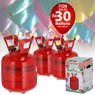 Helium Ballongas 3er Set für ca. 90 Ballons Luftballons Heliumflasche Folienballons Luftballons Party Hochzeit