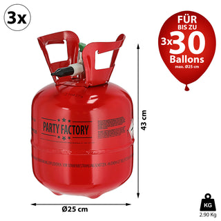 Helium Ballongas 3er Set für ca. 90 Ballons Luftballons Heliumflasche Folienballons Luftballons Party Hochzeit