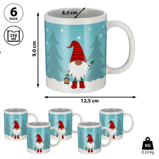 Kaffeebecher Wichtel 6er Set Steinzeug 250 ml Ø12,5cm bunt Tasse Becher Henkeltasse Wichtelmännchen