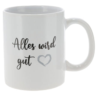 Kaffeebecher Sprüche 4er Set Steinzeug 300 ml Ø12,5cm weiß schwarz Tasse Becher Henkeltasse