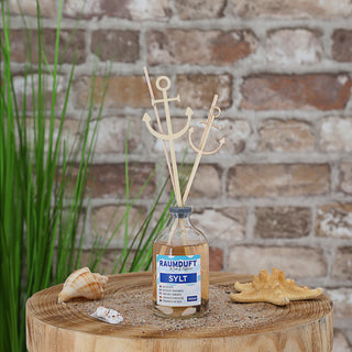 Raumduft 'Sylt' 100ml 4 Rattanstäbe 2 Dekostäbe 5x21cm Glas Duftaroma Diffuser Duftspender Zimt Gewürznelken Lavendel