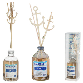 Raumduft 'Sylt' 100ml 4 Rattanstäbe 2 Dekostäbe 5x21cm Glas Duftaroma Diffuser Duftspender Zimt Gewürznelken Lavendel