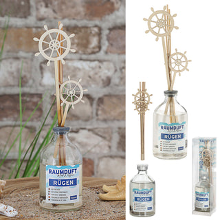 Raumduft 'Sylt' 100ml 4 Rattanstäbe 2 Dekostäbe 5x21cm Glas Duftaroma Diffuser Duftspender Zimt Gewürznelken Lavendel