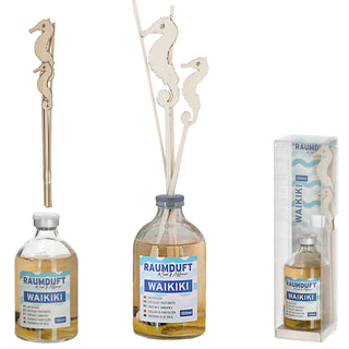 Raumduft 'Sylt' 100ml 4 Rattanstäbe 2 Dekostäbe 5x21cm Glas Duftaroma Diffuser Duftspender Zimt Gewürznelken Lavendel