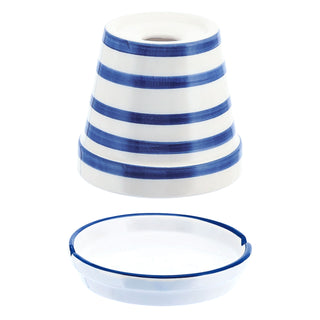 Sturmaschenbecher Maritim 2er Set blau hellblau weiß gestreift Ø12cm Dolomit Aschenbecher Windaschenbecher Topf