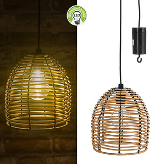 LED Rattan Lampe batteriebetrieben 16x18x16cm warmweiß Dekoleuchte Hängelampe Timerfunktion Outdoorgeeignet Zuleitung 80cm