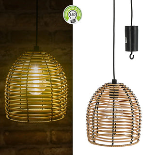 LED Rattan Lampe batteriebetrieben 16x18x16cm warmweiß Dekoleuchte Hängelampe Timerfunktion Outdoorgeeignet Zuleitung 80cm