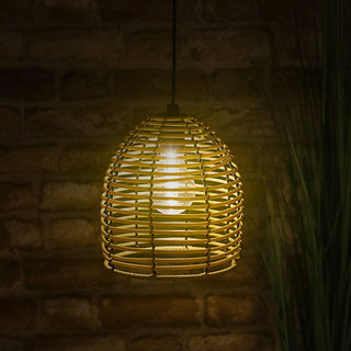 LED Rattan Lampe batteriebetrieben 16x18x16cm warmweiß Dekoleuchte Hängelampe Timerfunktion Outdoorgeeignet Zuleitung 80cm