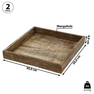 Dekoschale 2er Set Mangoholz natur Größenwahl Servierschale Tablett Dekotablett Holzplatte Schale