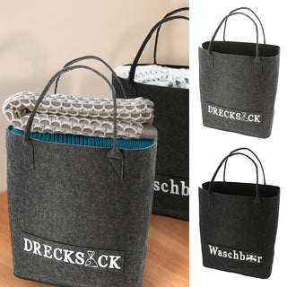 Wäschetasche 2er Set mit Aufdruck 40x45x25cmFilz Wäschekorb Wäschesack Schmutzwäsche Aufbewahrung