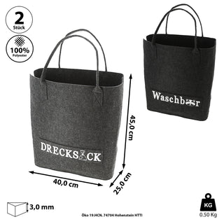 Wäschetasche 2er Set mit Aufdruck 40x45x25cmFilz Wäschekorb Wäschesack Schmutzwäsche Aufbewahrung