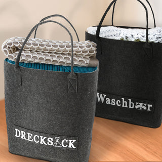 Wäschetasche 2er Set mit Aufdruck 40x45x25cmFilz Wäschekorb Wäschesack Schmutzwäsche Aufbewahrung