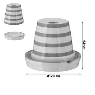 Sturmaschenbecher grau weiß gestreift Ø12cm Dolomit Aschenbecher Windaschenbecher Topf
