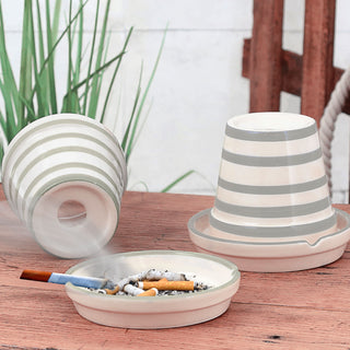 Sturmaschenbecher grau weiß gestreift Ø12cm Dolomit Aschenbecher Windaschenbecher Topf