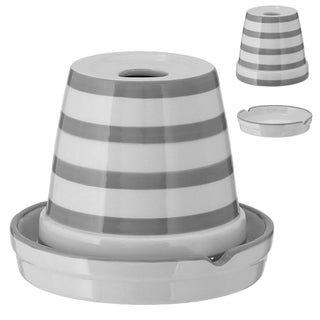 Sturmaschenbecher grau weiß gestreift Ø12cm Dolomit Aschenbecher Windaschenbecher Topf