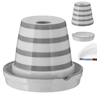 Sturmaschenbecher grau weiß gestreift Ø12cm Dolomit Aschenbecher Windaschenbecher Topf