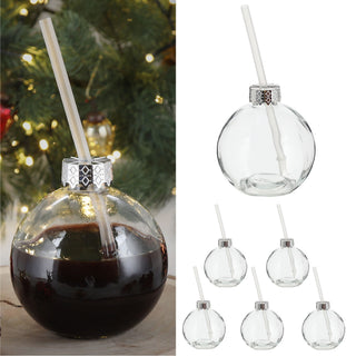 Trinkglas Christbaumkugel 6er Set Trinkhalm Ø 10cm Füllmenge 400ml Glas Kugelglas Weihnachtskugel