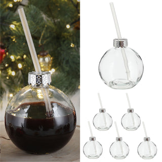 Trinkglas Christbaumkugel 6er Set Trinkhalm Ø 10cm Füllmenge 400ml Glas Kugelglas Weihnachtskugel