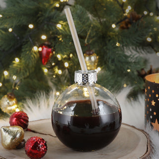 Trinkglas Christbaumkugel 6er Set Trinkhalm Ø 10cm Füllmenge 400ml Glas Kugelglas Weihnachtskugel