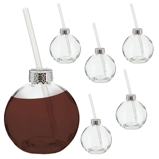 Trinkglas Christbaumkugel 6er Set Trinkhalm Ø 10cm Füllmenge 400ml Glas Kugelglas Weihnachtskugel