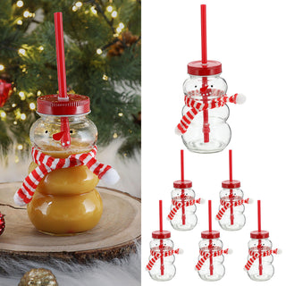 Trinkglas Schneemann 6er Set Trinkhalm Ø 7cm Füllmenge 260ml Glas Snowman Motivglas Weihnachten