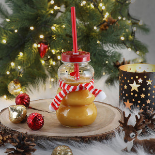 Trinkglas Schneemann 6er Set Trinkhalm Ø 7cm Füllmenge 260ml Glas Snowman Motivglas Weihnachten