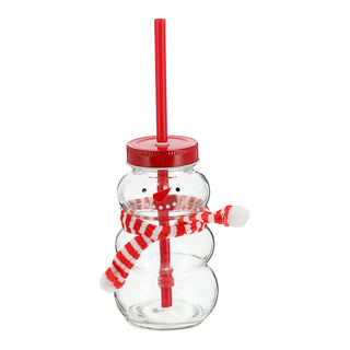 Trinkglas Schneemann 6er Set Trinkhalm Ø 7cm Füllmenge 260ml Glas Snowman Motivglas Weihnachten