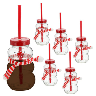 Trinkglas Schneemann 6er Set Trinkhalm Ø 7cm Füllmenge 260ml Glas Snowman Motivglas Weihnachten