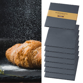 Schieferplatte 8er Set 20x20cm quadratisch mit Filzschonern Tischuntersetzer Steinplatte Servierplatte Untersetzer