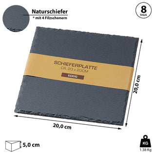 Schieferplatte 8er Set 20x20cm quadratisch mit Filzschonern Tischuntersetzer Steinplatte Servierplatte Untersetzer