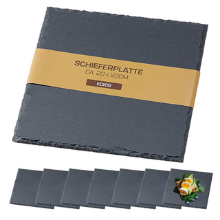 Schieferplatte 8er Set 20x20cm quadratisch mit Filzschonern Tischuntersetzer Steinplatte Servierplatte Untersetzer